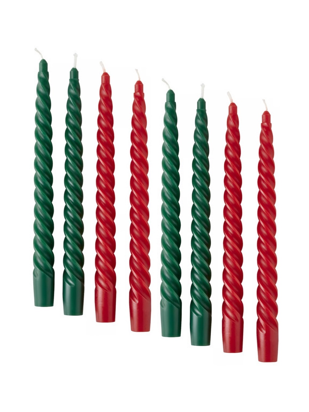 Twist Taper Party Candles - Green and Red - 8 Candles